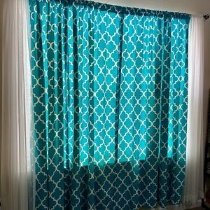 Teal and White Thermal Curtains
